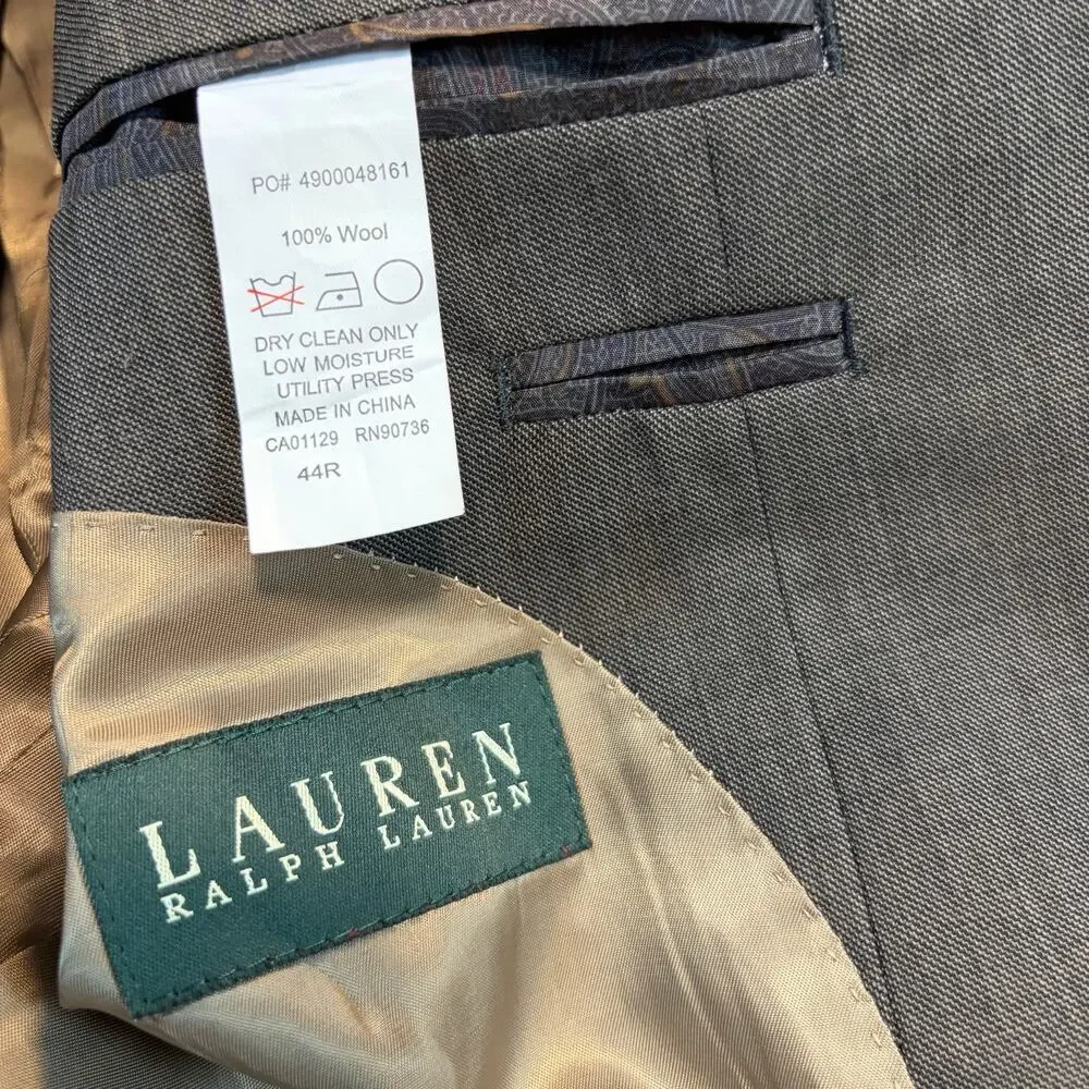 Lauren Ralph Lauren Brown Wool Suit Mens 44R 2 Piece Tailored Jacket Pants